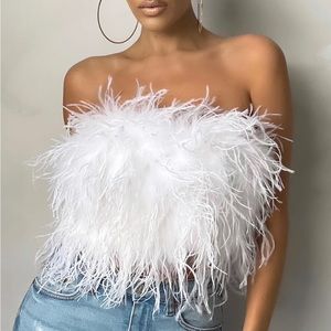 Club London DREAM DAZE 
WHITE FEATHER BANDEAU CROP TOP size 8 US